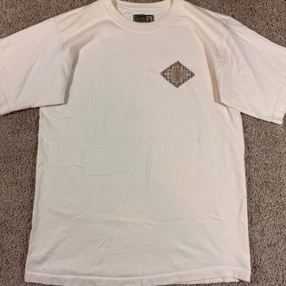 Snowshoe Thompson T-Shirt Mens L Cream Good Mosaic Mandala Graphic Vintage 90s